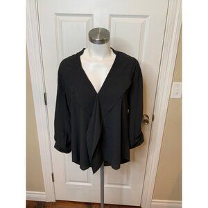 Alberto Makali Black Crepe V-Neck Long Sleeve Top, Size M